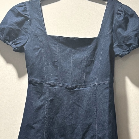 Planet Gold Women's Juniors' Puff-Sleeve Denim Dress (Navy, Medium) - Picture 5 of 11